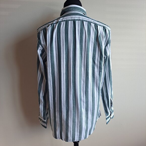 NEW Stenstroms Striped Green Button Down Linen Cotton Dress Shirt Size L - Picture 5 of 16